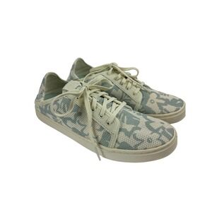 OluKai Pehuea Li Blue Floral Mesh Lace Up Sneakers Coastal Tropical Size 7.5